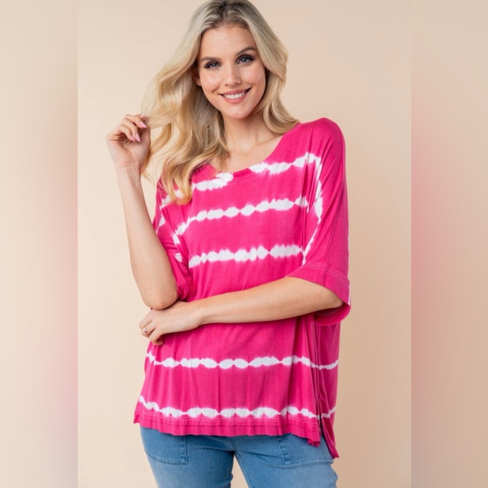 NWT White Birch Fuchsia Tie-Dye Women's Top, slinky material.